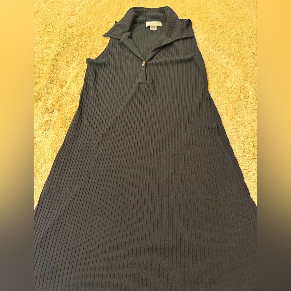 Sleeveless Black Ribbed Swim Coverup